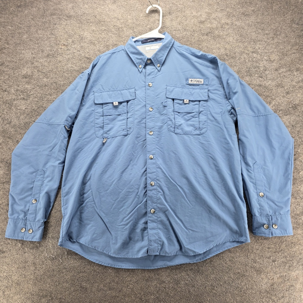 Columbia PFG Omni-Shade Shirt Mens M Blue Long Sleeve Bahama Fishing Performance